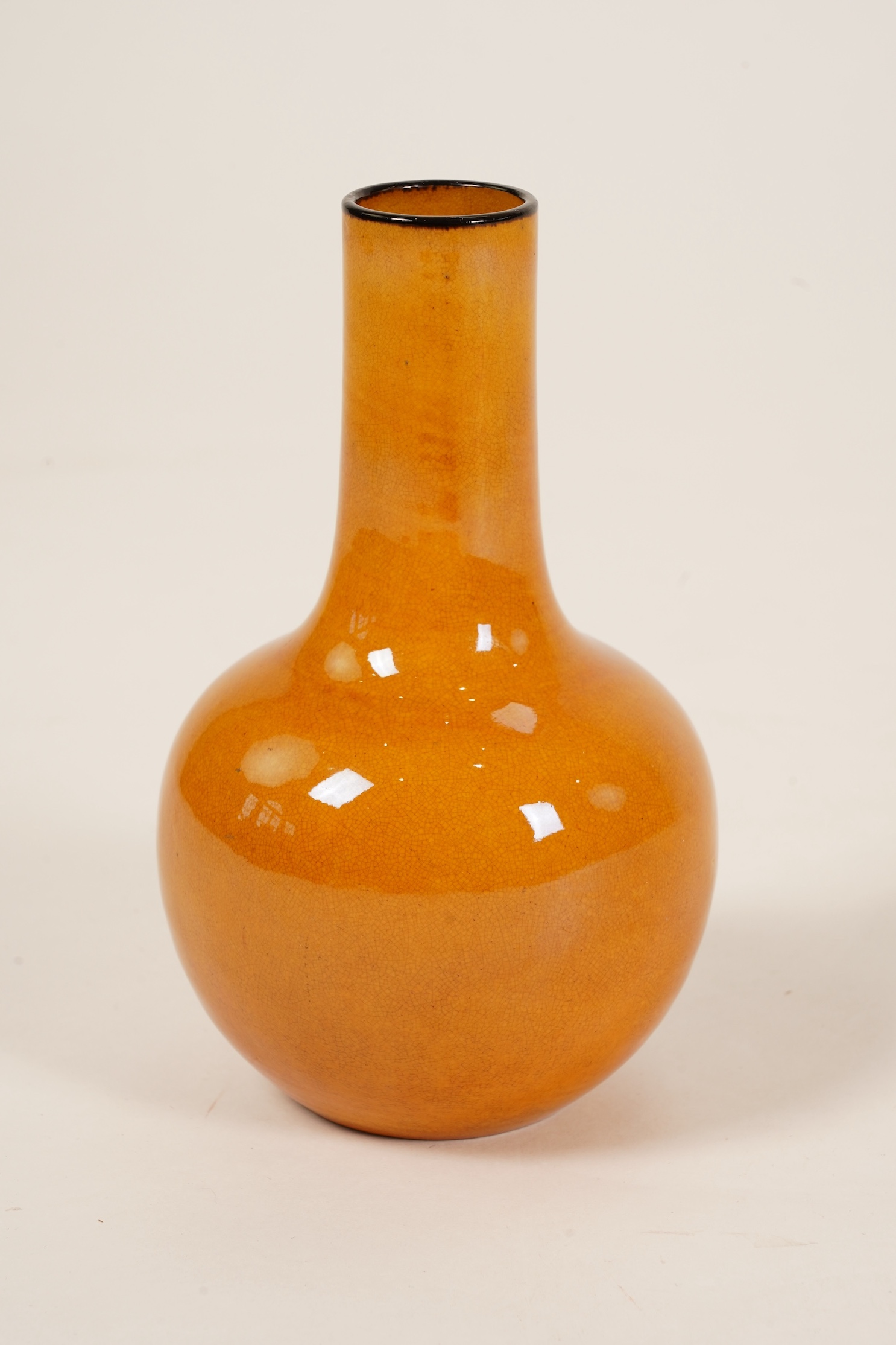 A Chinese mustard yellow glazed bottle vase, tianqiuping, Chenghua mark but later